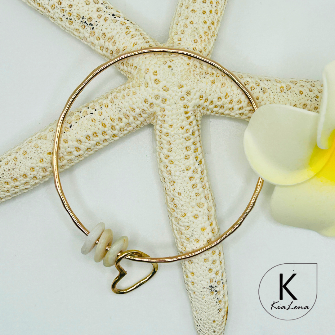 Puka Shell Bangle with Heart Charm