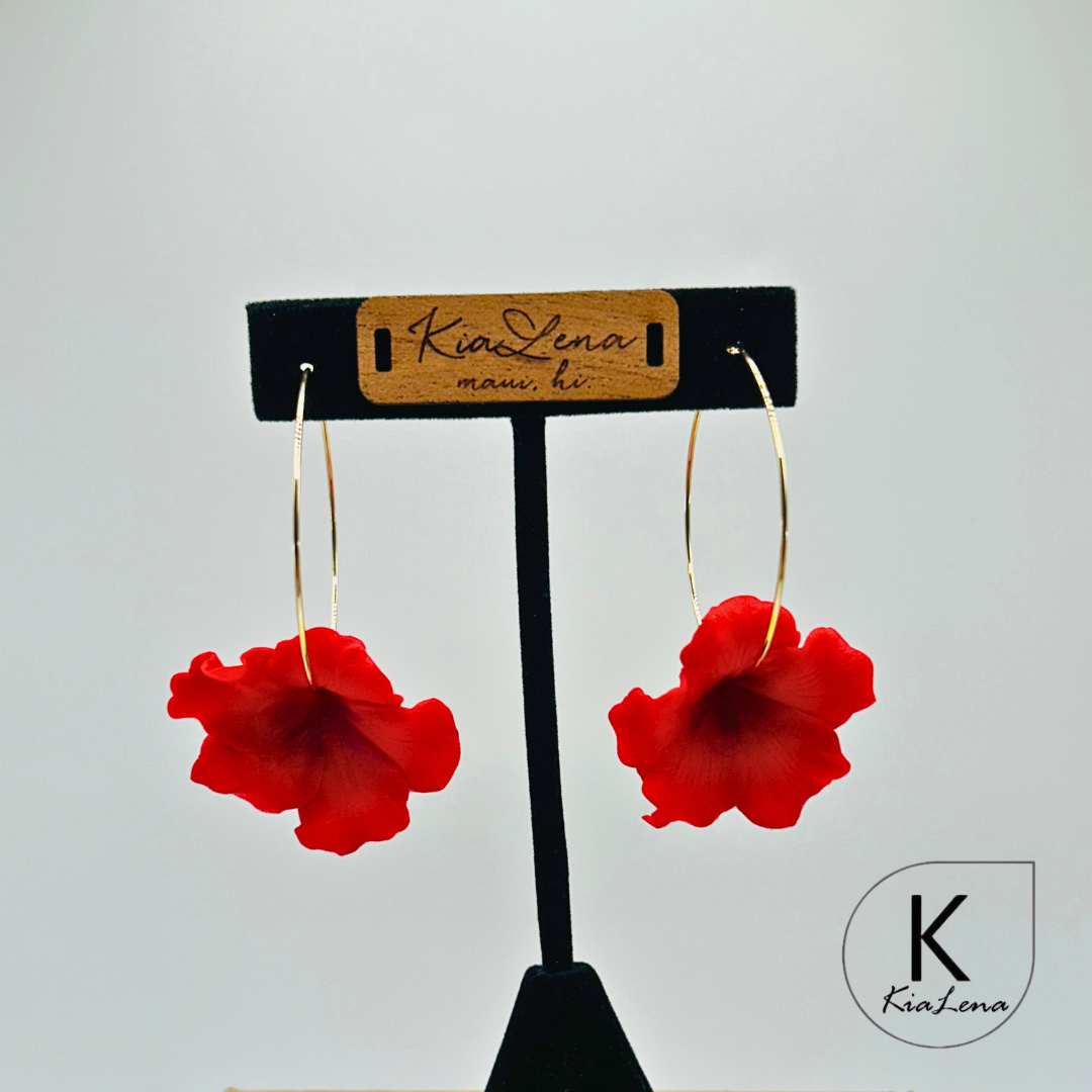 Hibiscus Flower Hoop Earrings