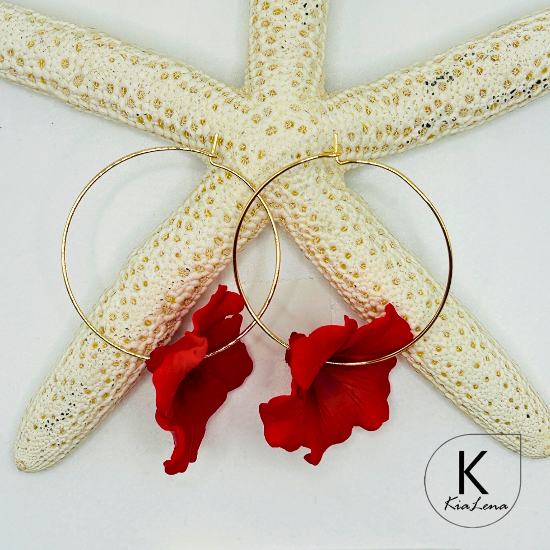 Hibiscus Flower Hoop Earrings
