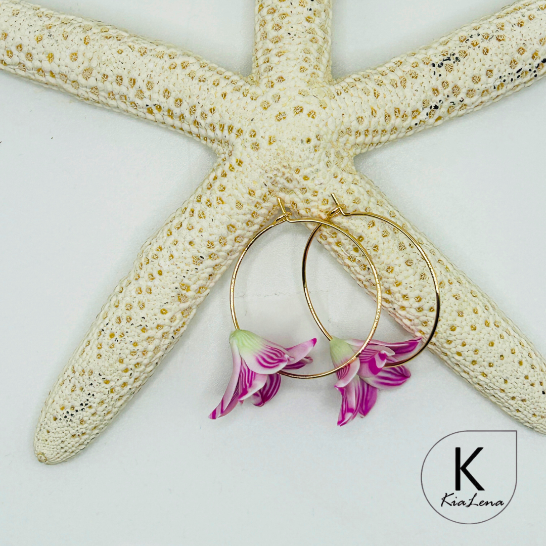 30mm Orchid Flower Hoop Earrings