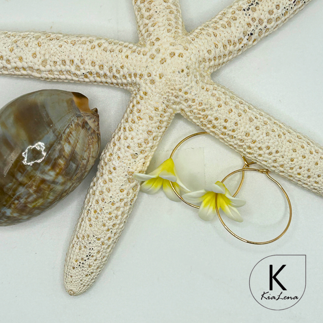 Plumeria Flower Hoop Earrings