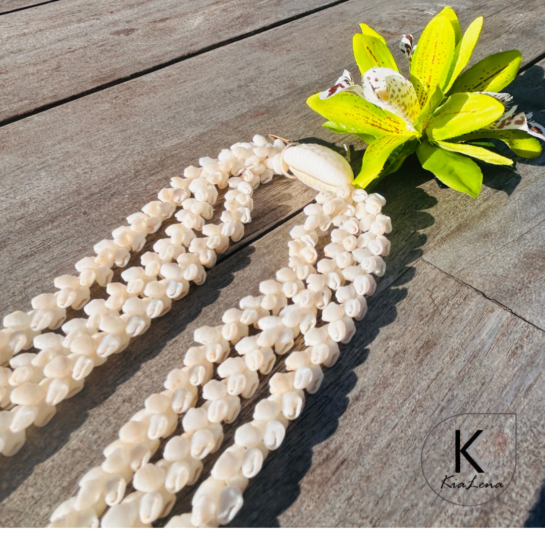 38" Triple Strand Momi Ni'ihau Pikake Style Shell Lei (Rare)
