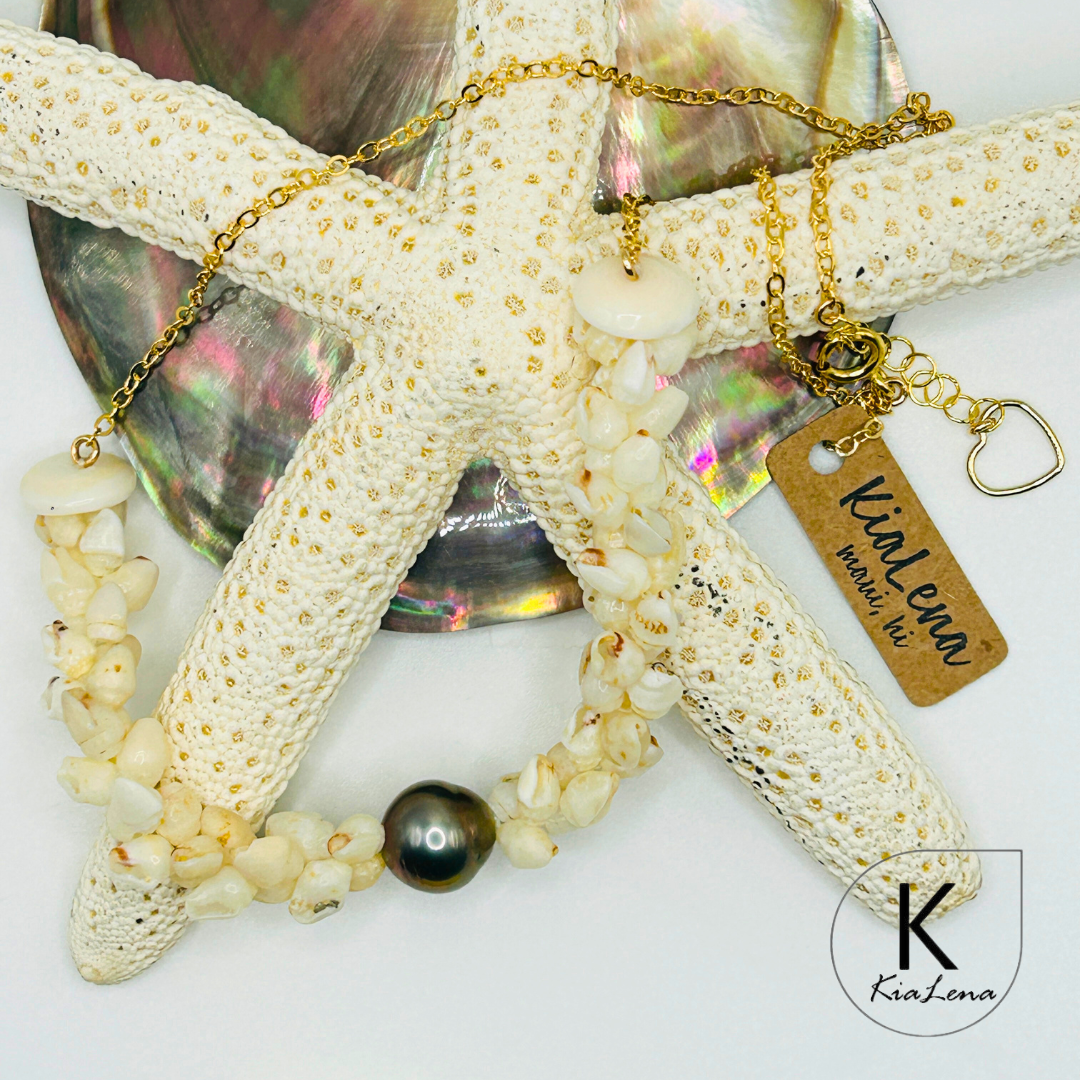 20" - 22" Ni'ihau Shell with Tahitian Pearl Necklace