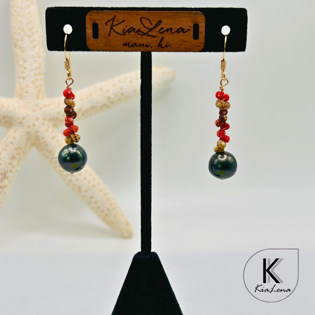Ni'ihau 2" Shell and Tahitian Pearl Earrings