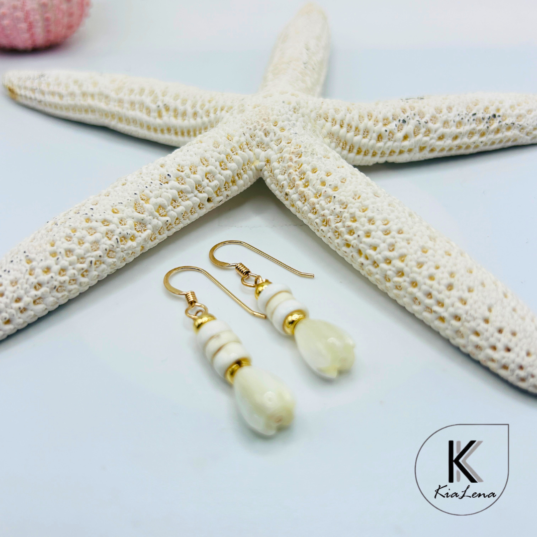 1 1/2" Ni'ihau Puka Shell Hoop and Mother of Pearl Pikake Earrings