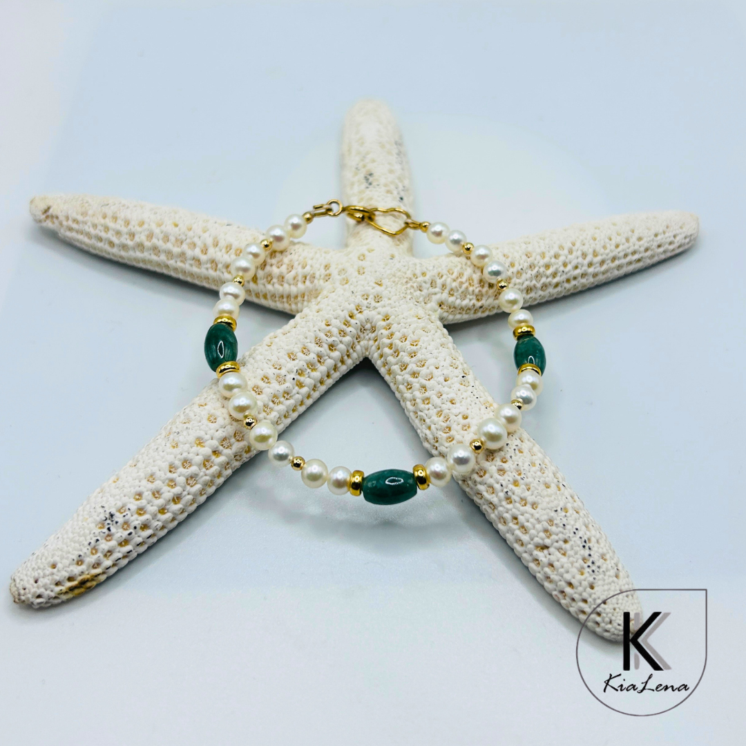 7 1/2" Japanese Akoya Pearl & Jade Bracelet