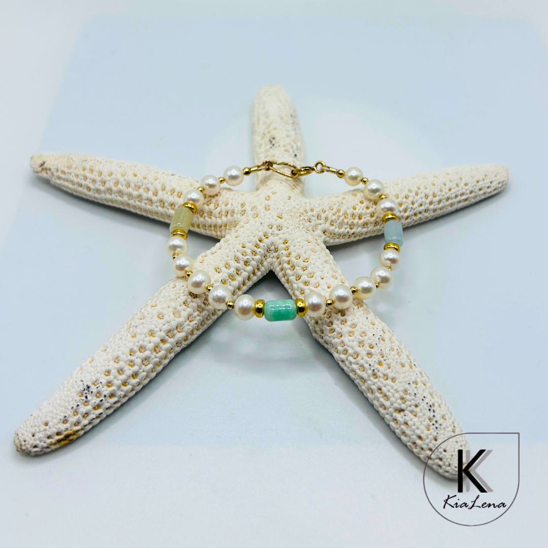 6 3/4" Japanese Akoya Pearl & Jade Bracelet