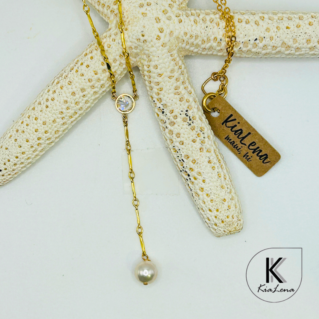 18" Japanese Akoya Pearl & Cubic Z "Y" Necklace