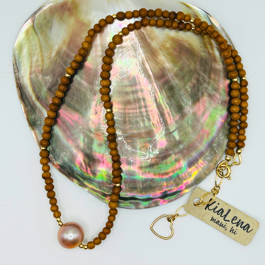 16 to 17 1/2" Single Edison Pearl with Sandalwood Necklace