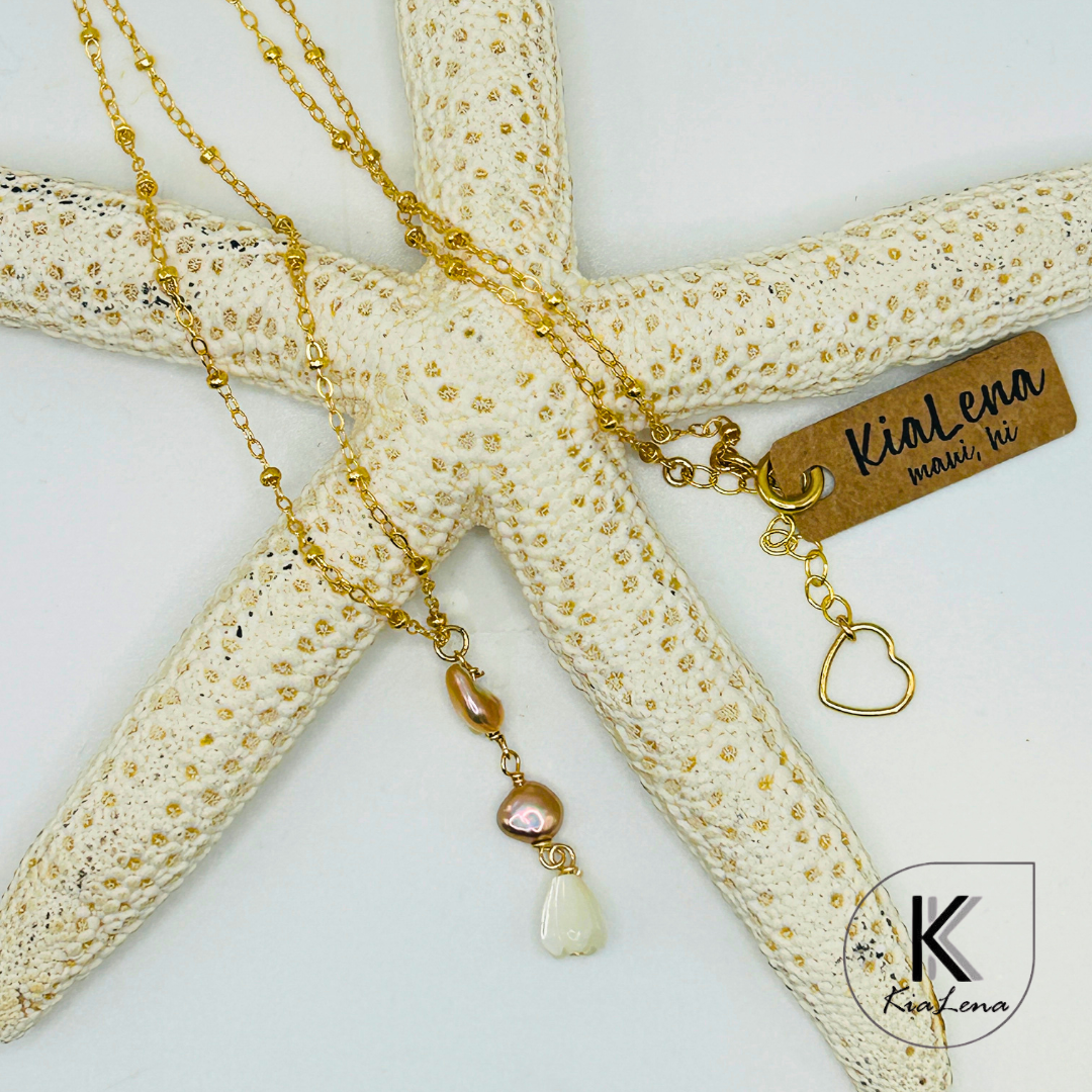 Edison Keshi Pearls & Pikake Drop Necklace