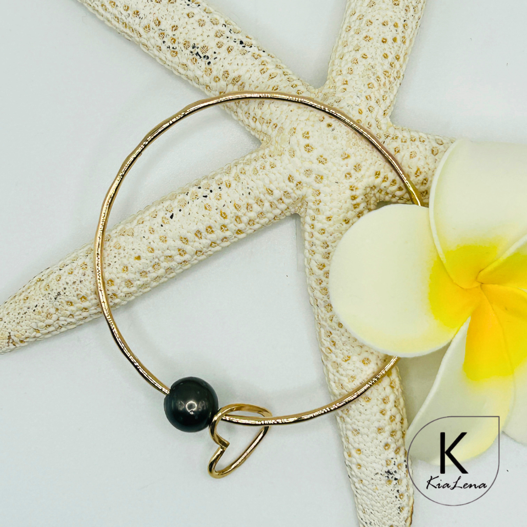 Tahitian Pearl Bangle with Heart Charm