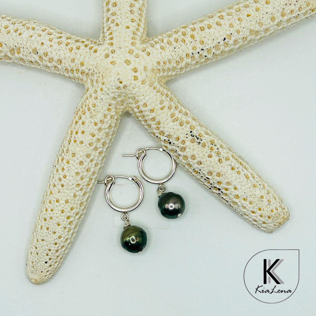 Tahitian Pearl Sterling Silver Huggie Earrings