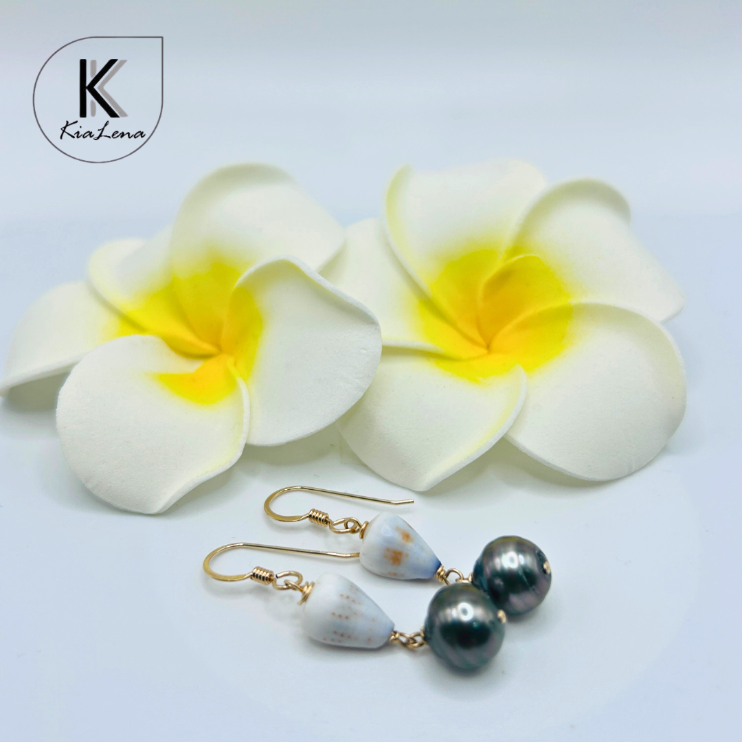 1 1/2" Tahitian Pearl with Dwarf Cone Drop Earrings