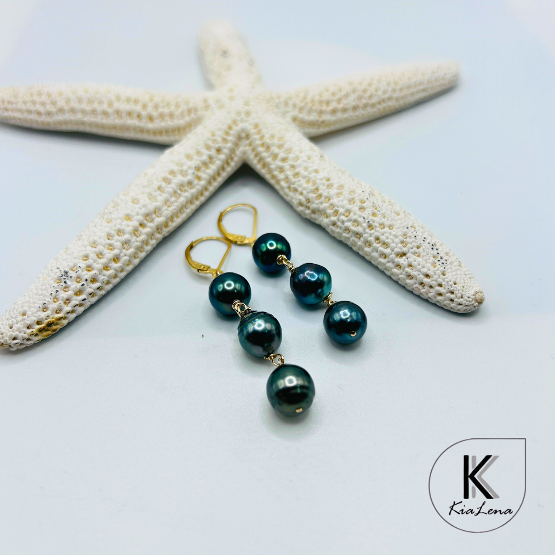 Tahitian Triple Pearl Drop Earrings