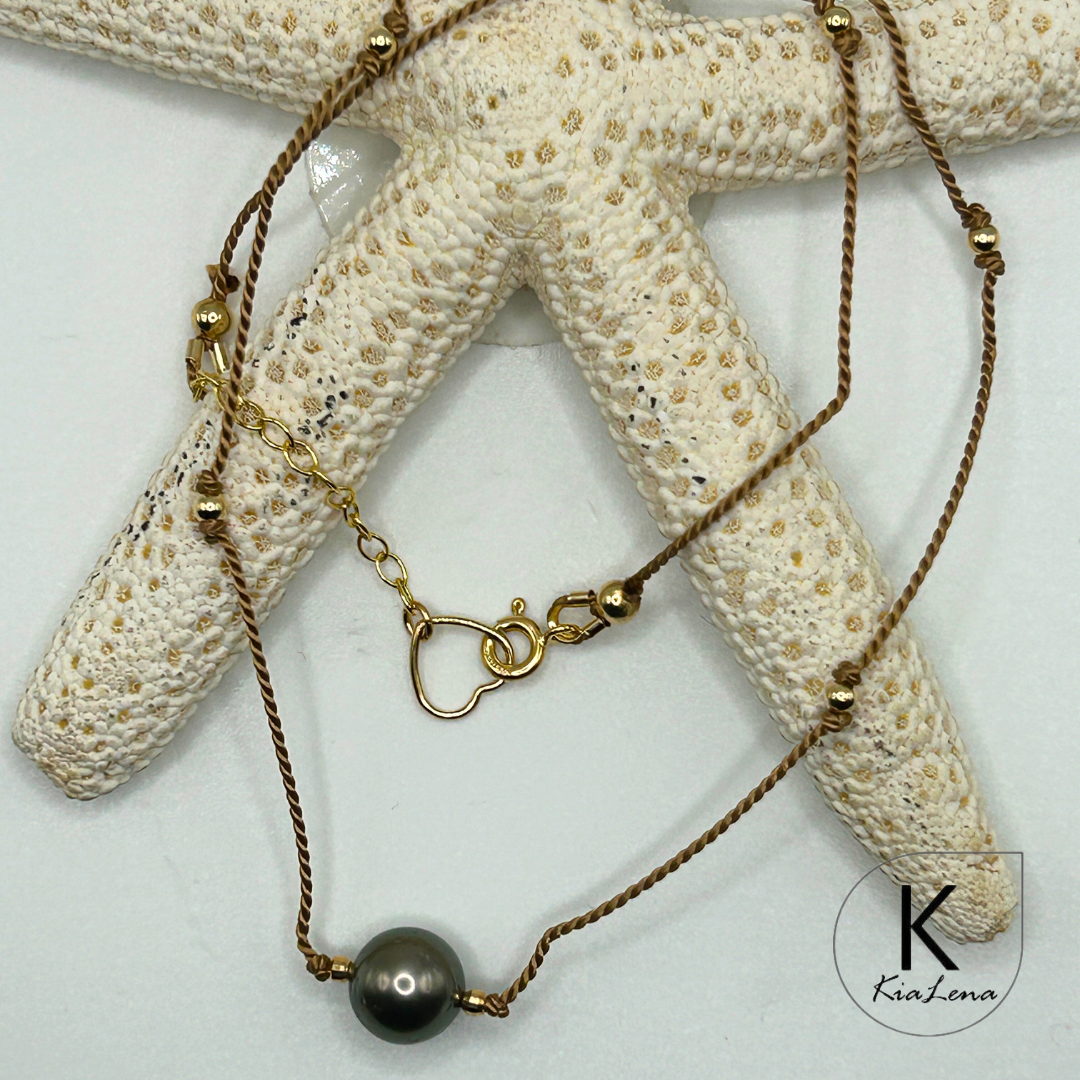 Solitaire Tahitian Pearl Necklace with Silk Cord
