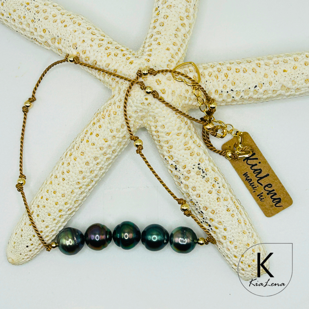 Five Tahitian Pearl Necklace with Silk Cord