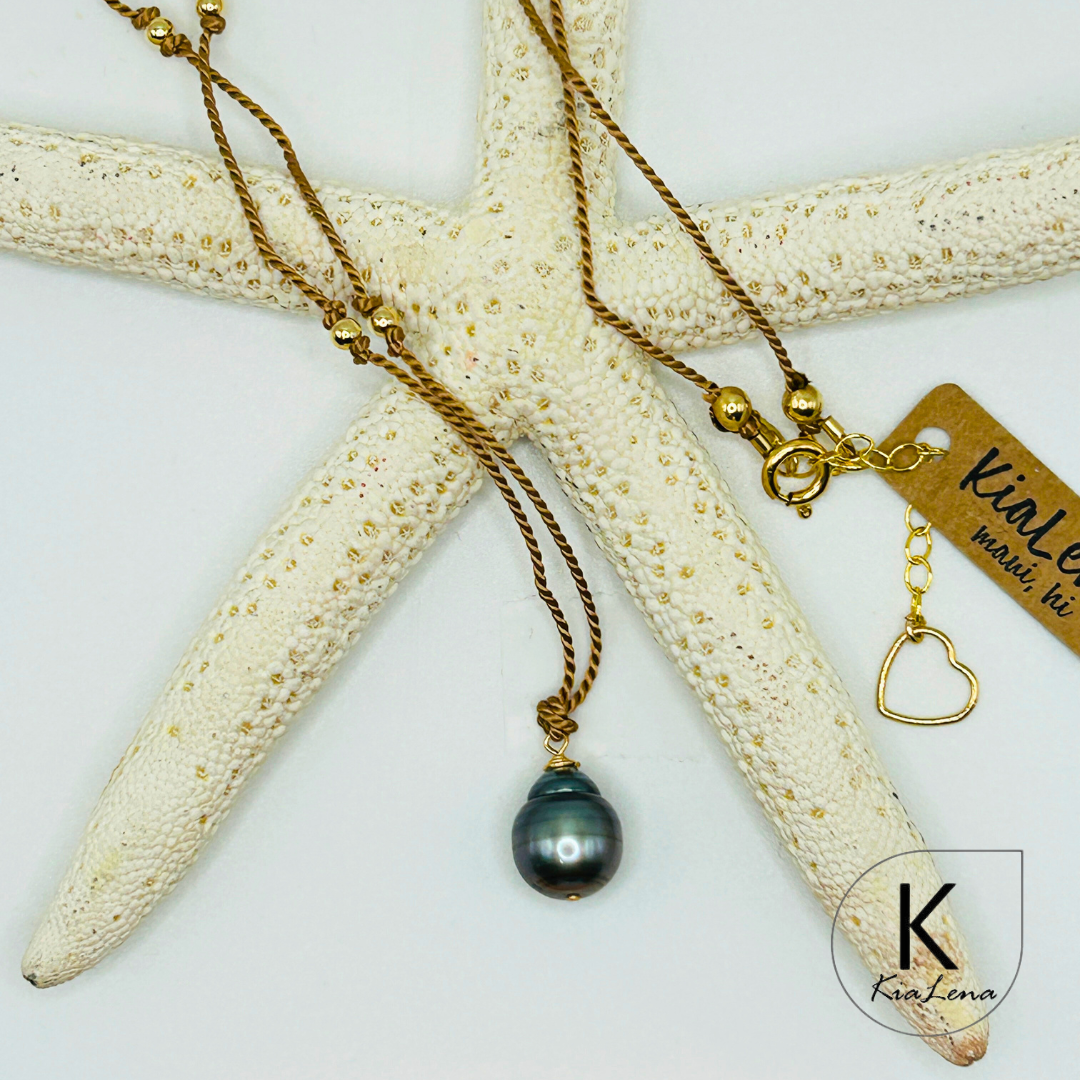 Solitaire Baroque Tahitian Pearl with Silk Cord Necklace