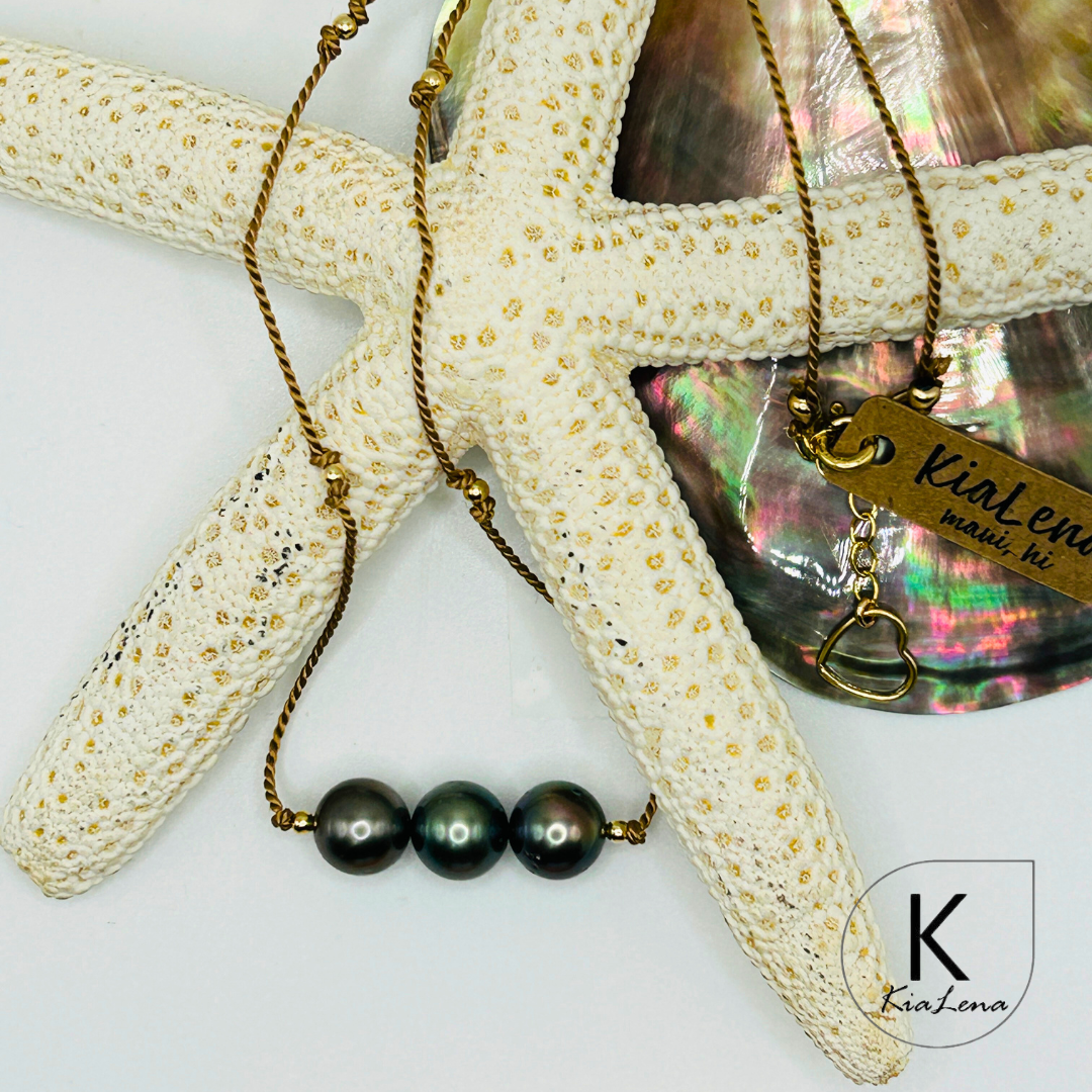 Triple Tahitian Pearl with Silk Cord Necklace