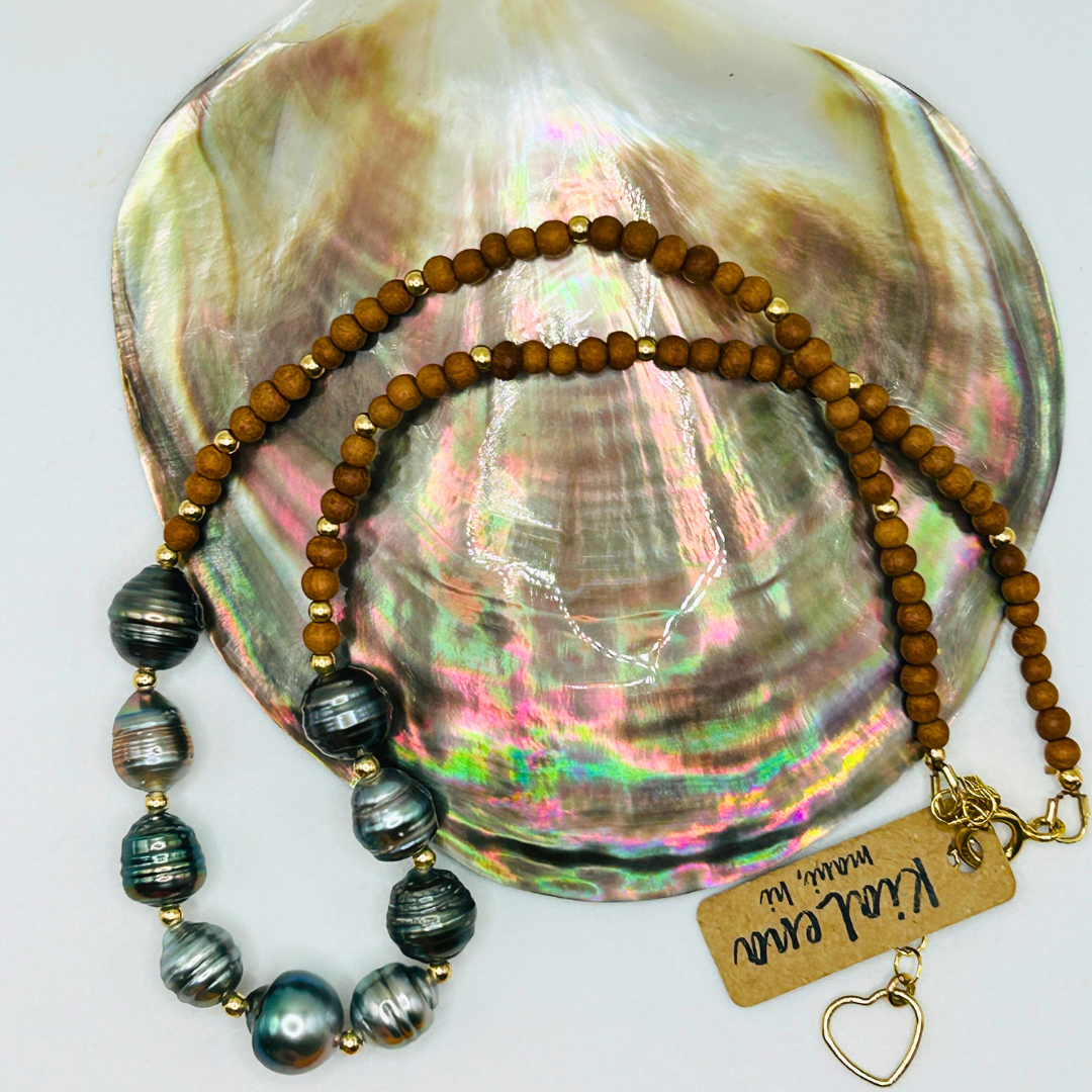 14 1/2"to 16 1/2"Tahitian Pearl with Sandalwood Necklace