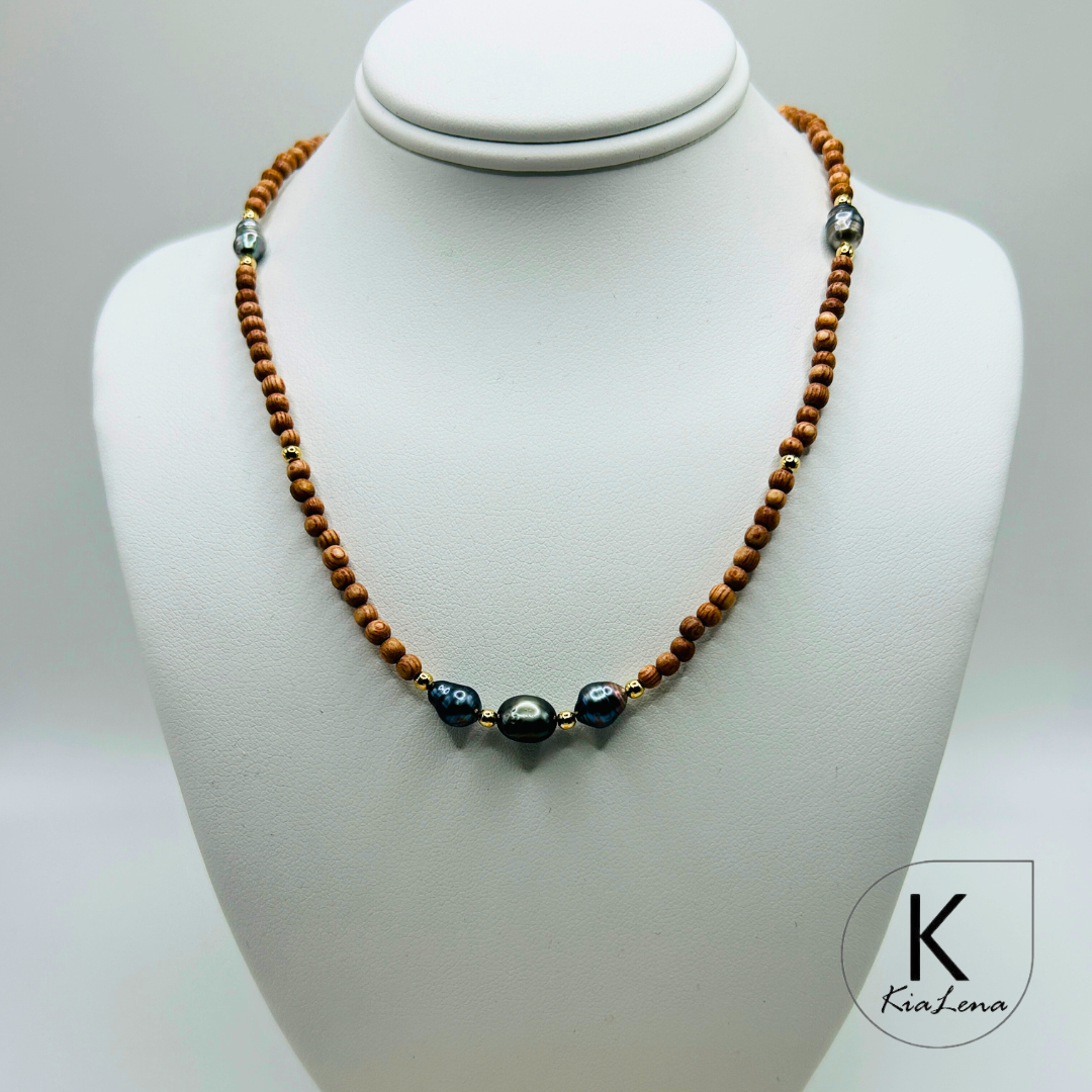 16"to 18"Tahitian Keshi Pearl with Sandalwood Necklace