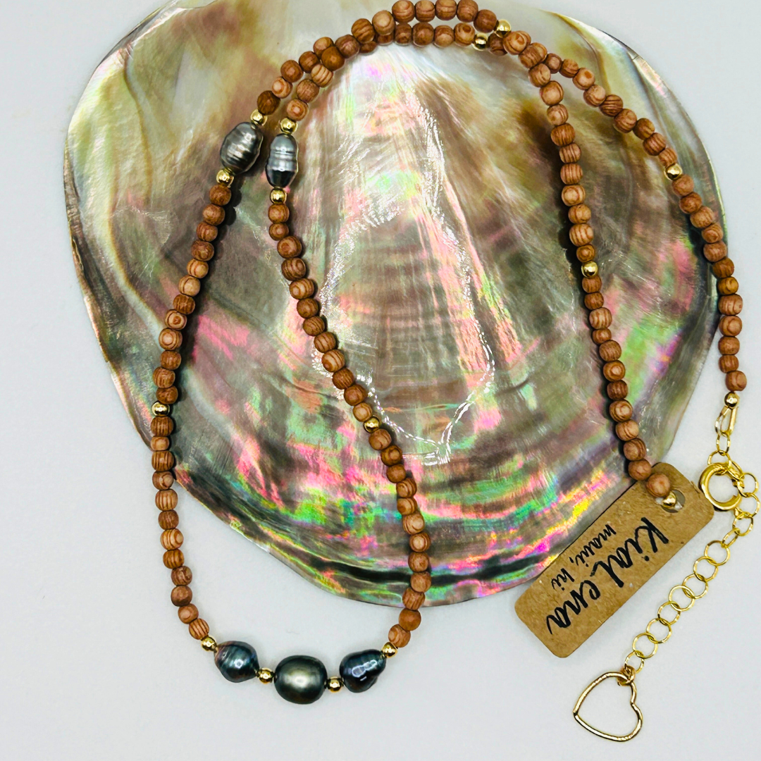 16"to 18"Tahitian Keshi Pearl with Sandalwood Necklace