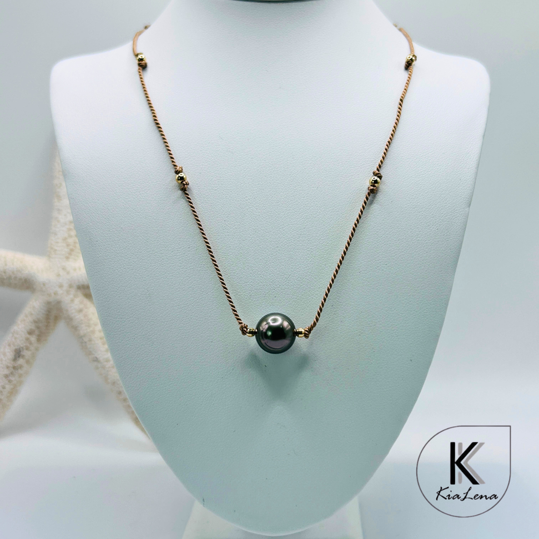 17 1/2" to 19 1/4" Single Tahitian Pearl with Silk Cord Necklace