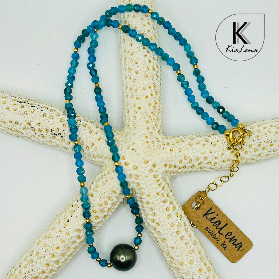 Solitaire Tahitian Pearl with Apatite Stone Necklace
