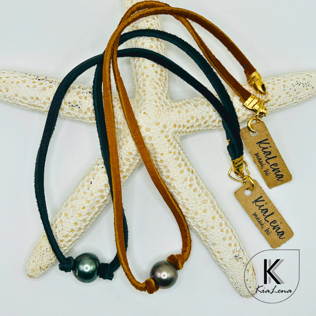 Solitaire Tahitian Pearl with Deer Hide Necklace
