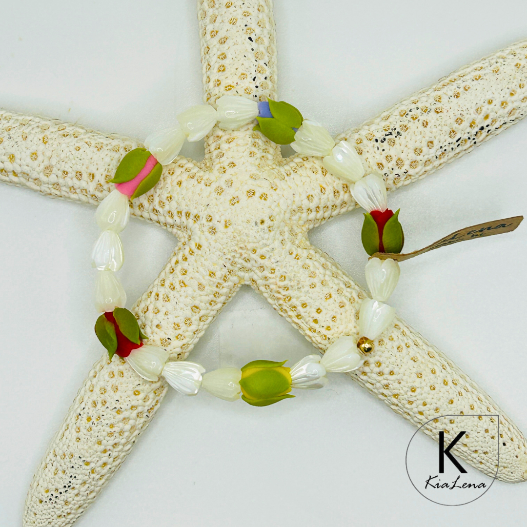 Mother of Pearl Pikake with Rose Buds Bracelet