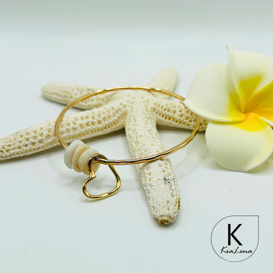 Puka Shell Bangle with Heart Charm