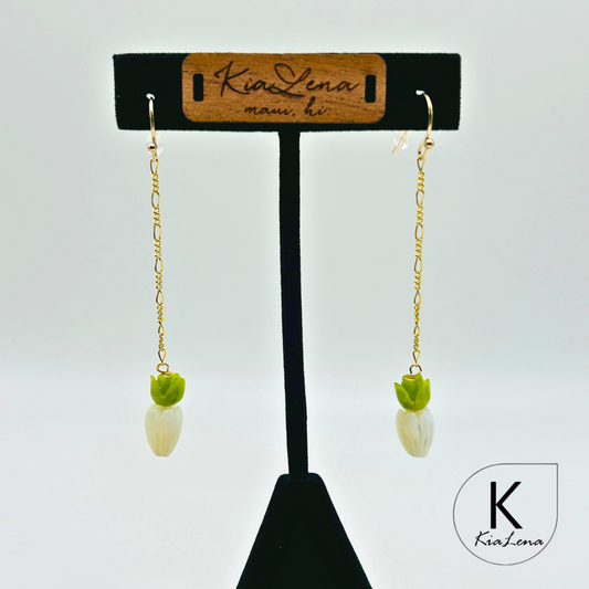 Mother of Pearl Pikake and Pakalana Dangle Earrings