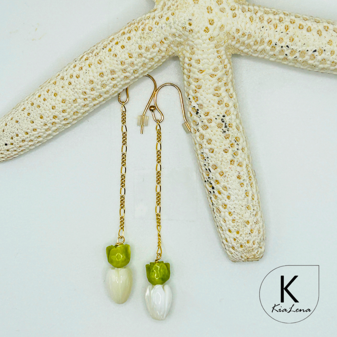 Mother of Pearl Pikake and Pakalana Dangle Earrings