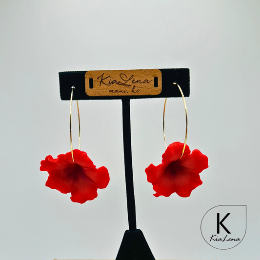 Hibiscus Flower Hoop Earrings