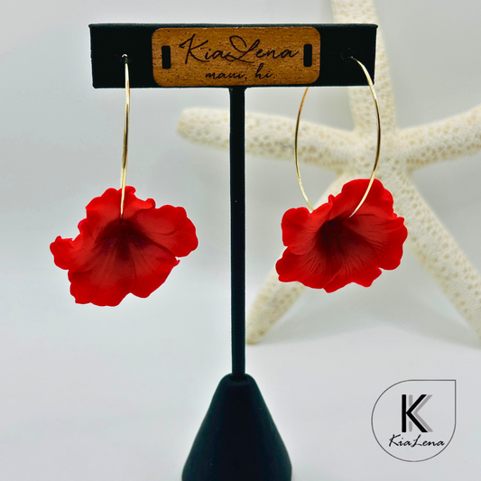 40mm Hibiscus Flower Hoop Earrings