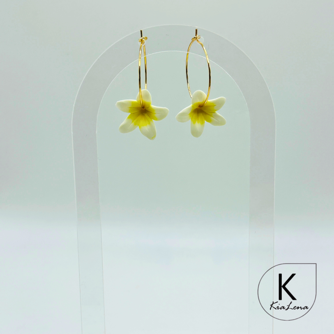 Plumeria Flower Hoop Earrings