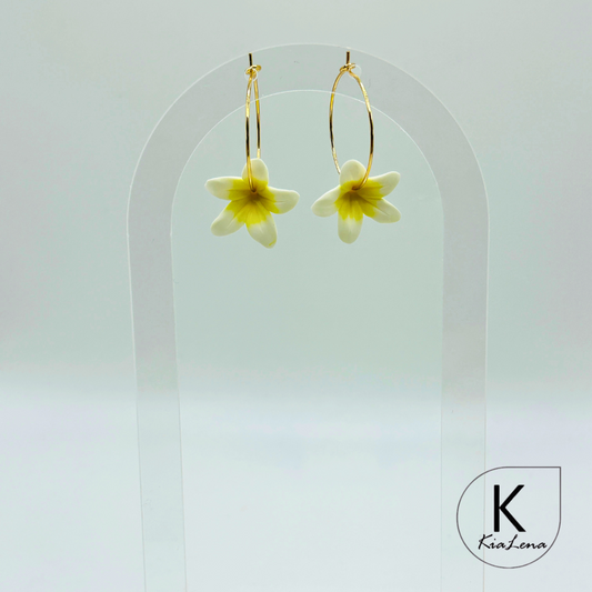 Plumeria Flower Hoop Earrings