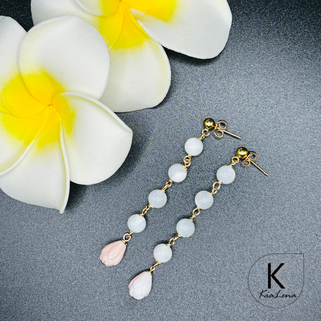 Mother of Pearl & Queen Conch Pikake Drop Earrings
