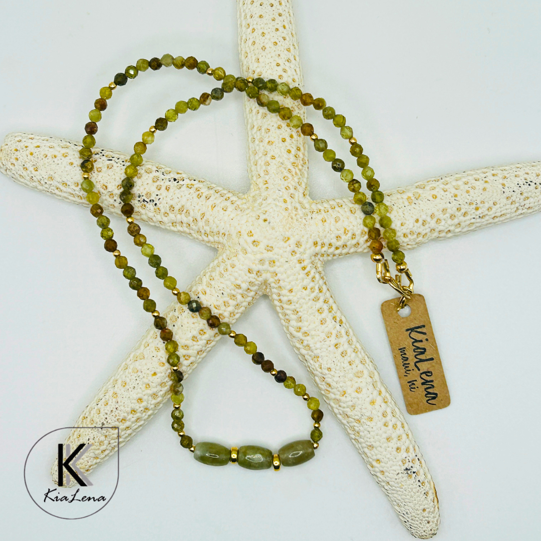 Triple Jade Stones with Green Garnet Necklace