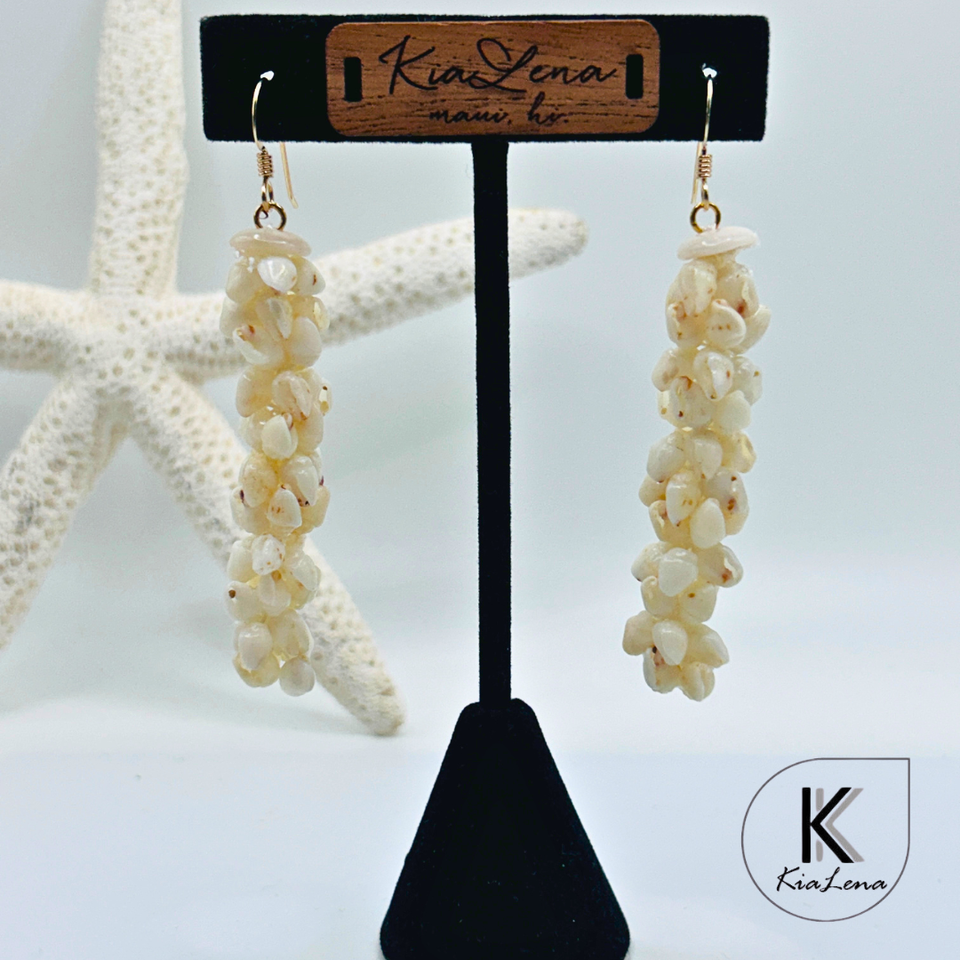 Ni'ihau 3" Crown Flower Style Shell Earrings