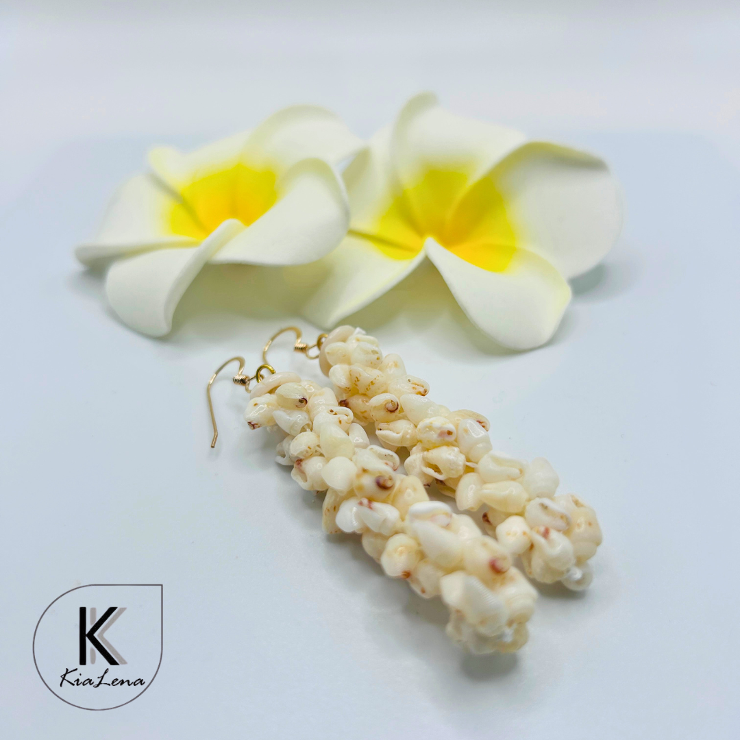 Ni'ihau 3" Crown Flower Style Shell Earrings