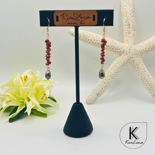 Ni'ihau 2 1/4" Shell and Tahitian Keshi Pearl Earrings