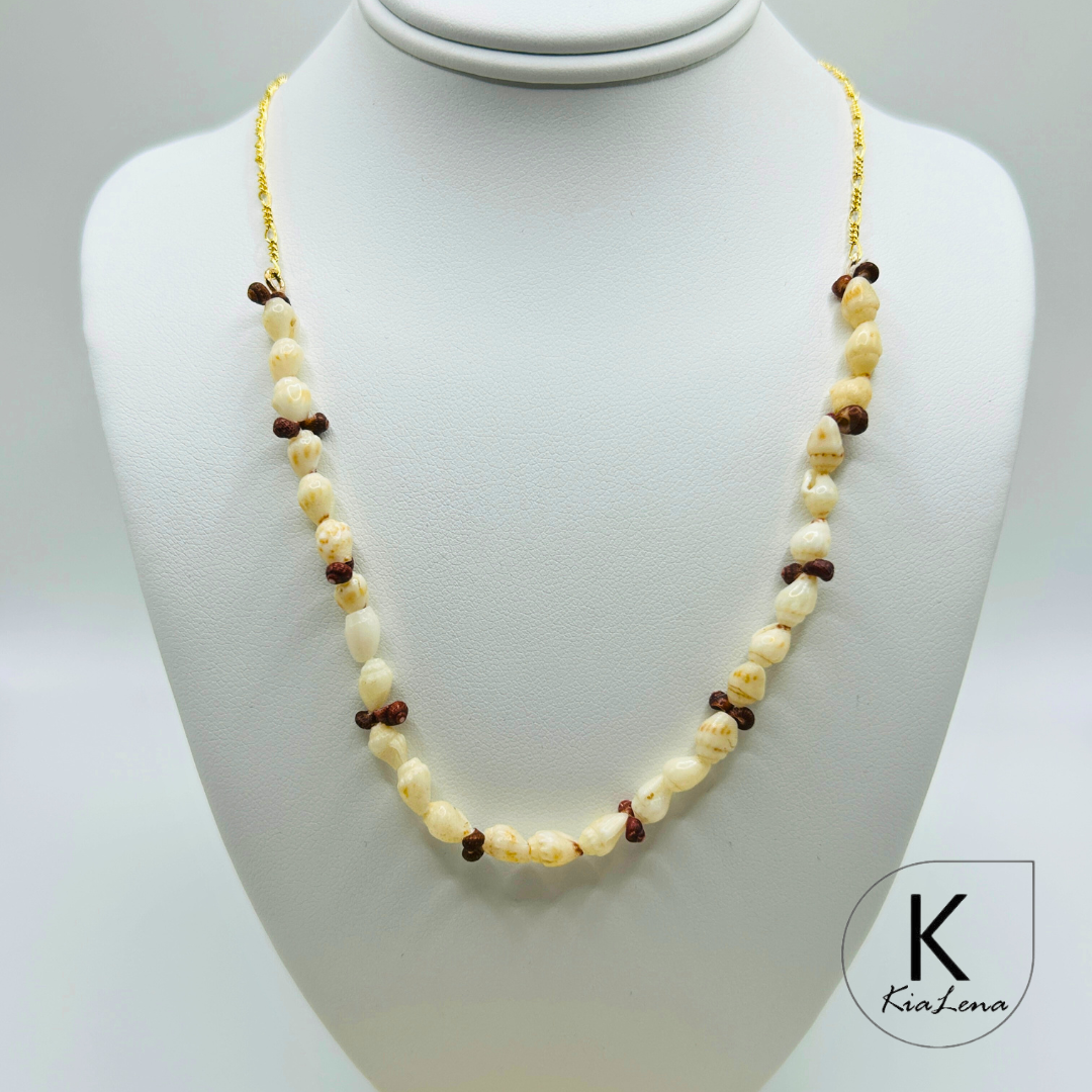 Kui Pololei Style Ni'ihau Shell Necklace with Gold Chain