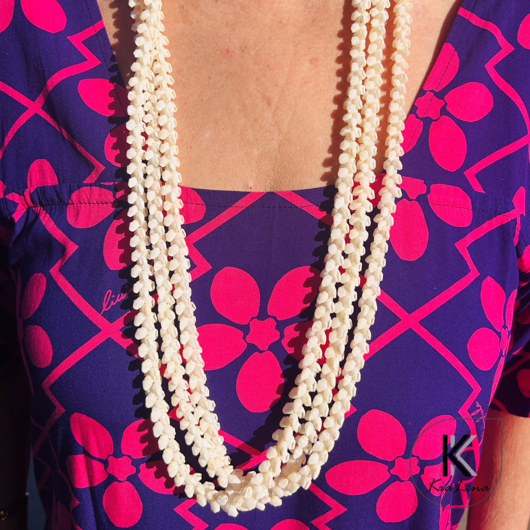 38" Triple Strand Momi Ni'ihau Pikake Style Shell Lei (Rare)