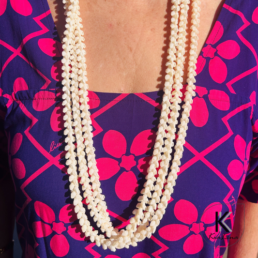36" Triple Strand Momi Ni'ihau Pikake Style Shell Lei (Rare)