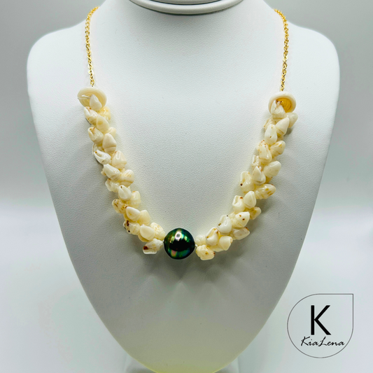 20 1/4" - 22 1/4"  Ni'ihau Shell with Tahitian Peal Necklace