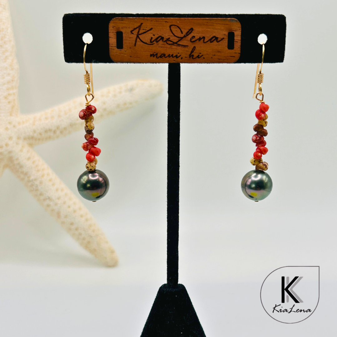 Ni'ihau 2" Shell and Tahitian Pearl  Earrings