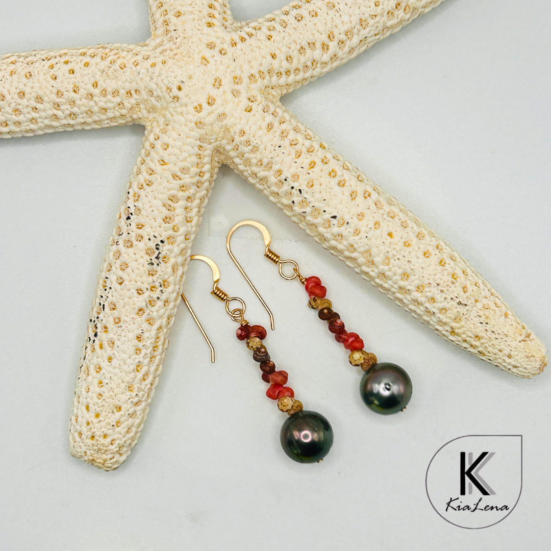 Ni'ihau 2" Shell and Tahitian Pearl  Earrings