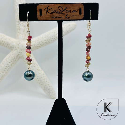 Ni'ihau 2" Shell and Tahitian Pearl  Earrings