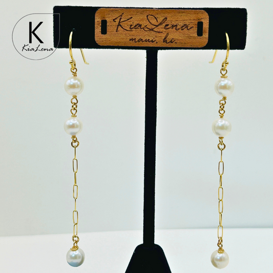 Triple Japanese Akoya Pearl Drop Earrings