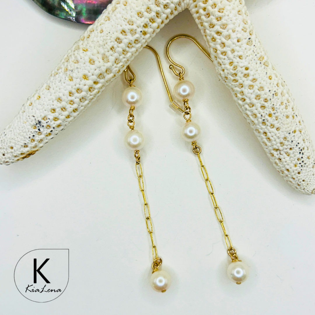 Triple Japanese Akoya Pearl Drop Earrings